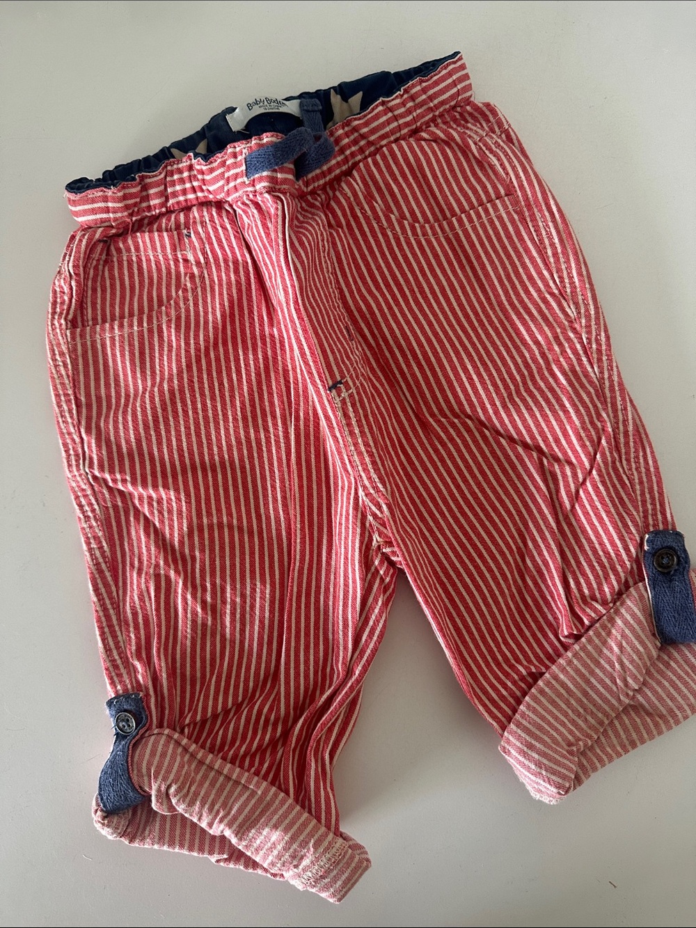 Baby Boden Red & White Striped Bottoms with Navy Accents